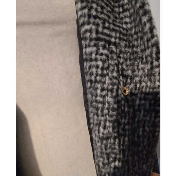 WOMENS COLE HAAN SIGNATURE WOOL BLEND COAT BLACK GREY WITH HOOD SZ 8 NEW - Picture 6 of 8